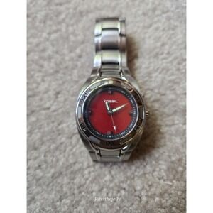 Fossil Big Tic Watch Mens Red Dial Steel Bracelet Quartz Sport Watch Y2K vtg